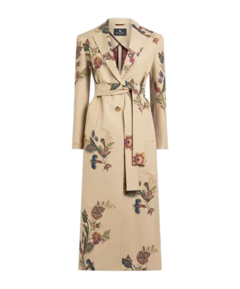 Etro Cotton Trench Coat With Floral Print In Neutral