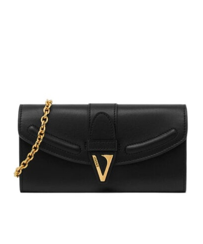 Versace V-logo Chain Clutch Bag In Black