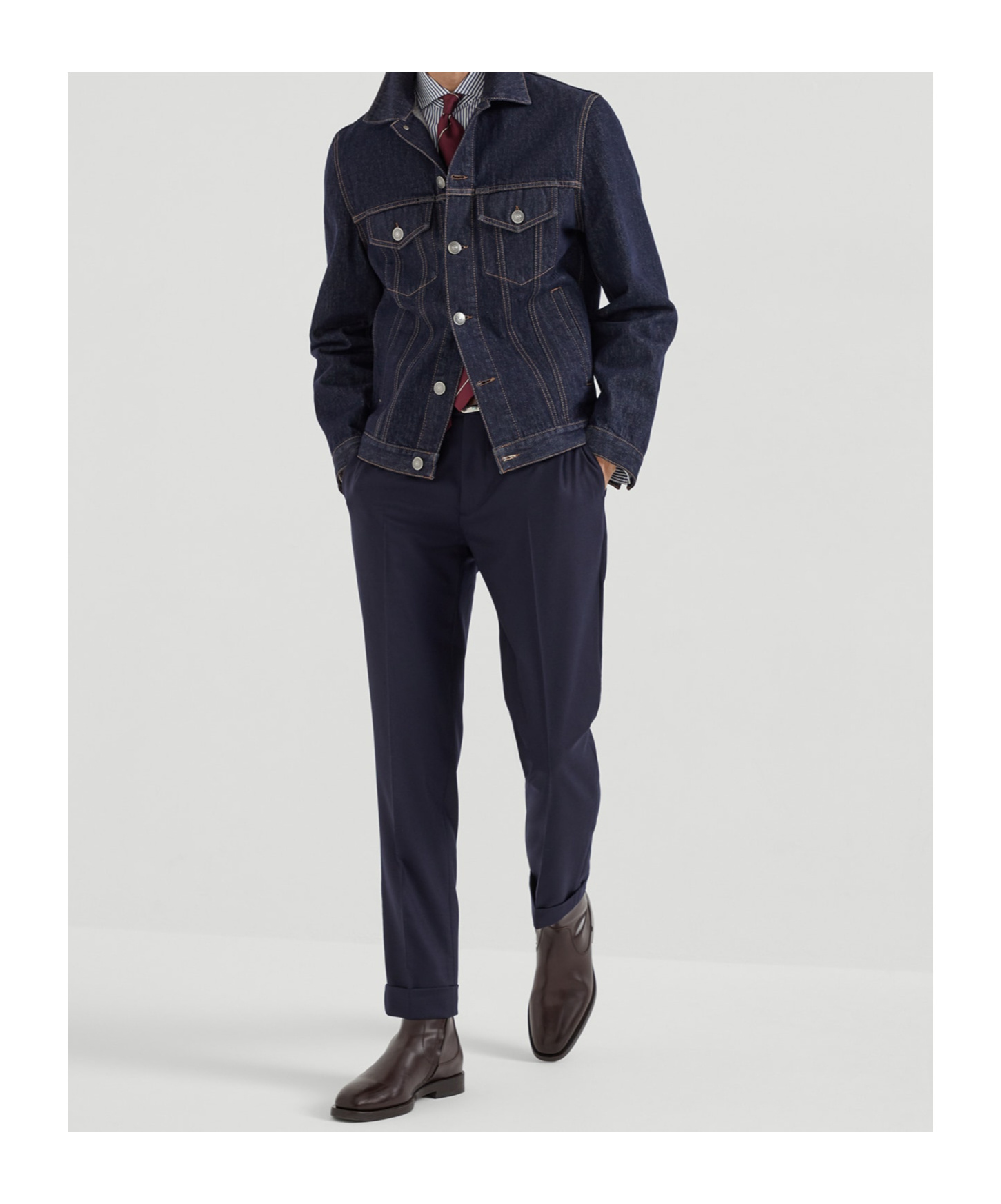 Brunello Cucinelli Striped Cotton Shirt With Button-down Collar In Gray