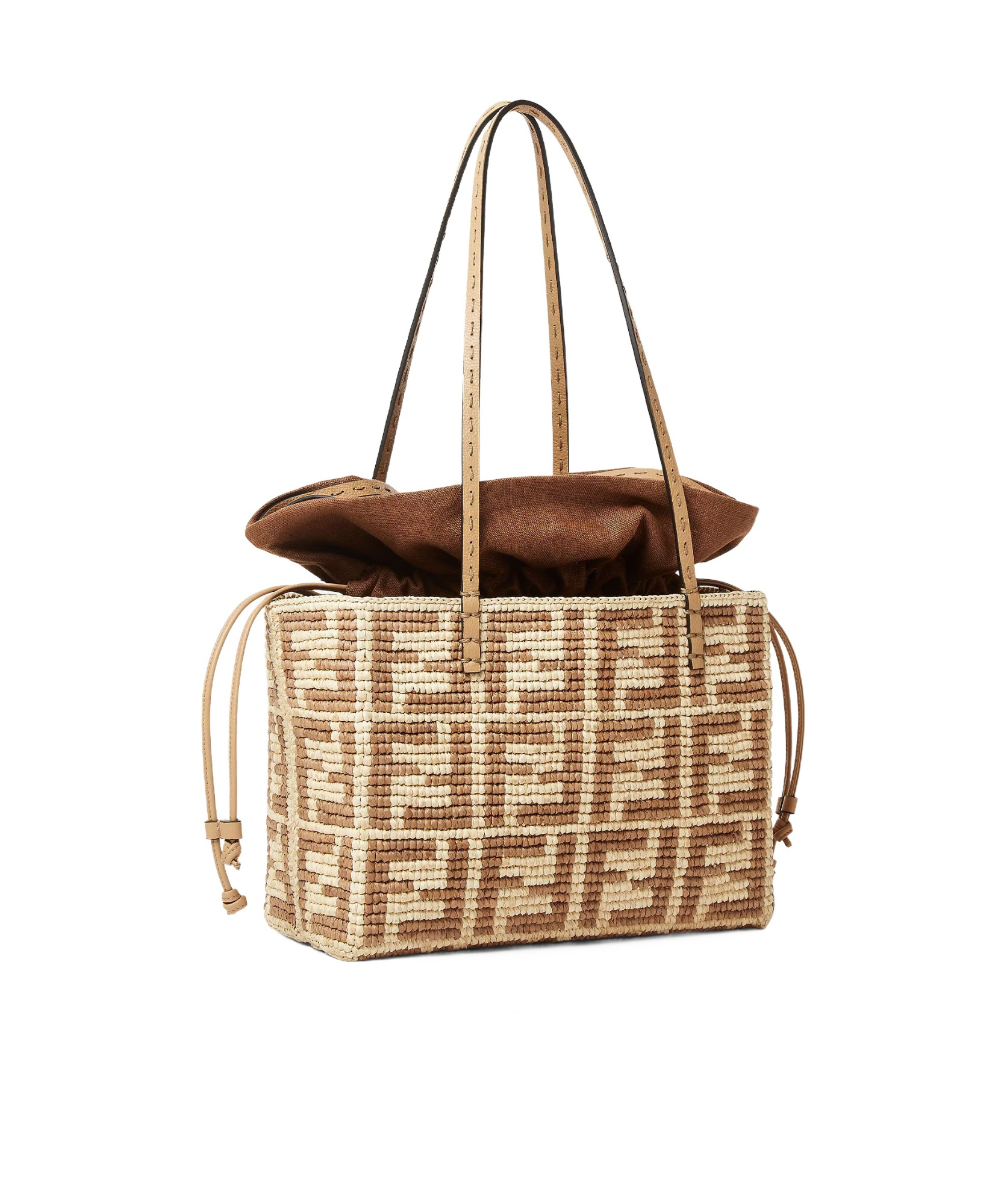 Shop Fendi Beige Ff Raffia Crochet Shopper