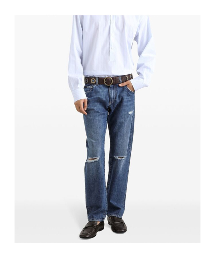 DOLCE & GABBANA DOLCE  GABBANA DISTRESSED STRAIGHT LEG JEANS