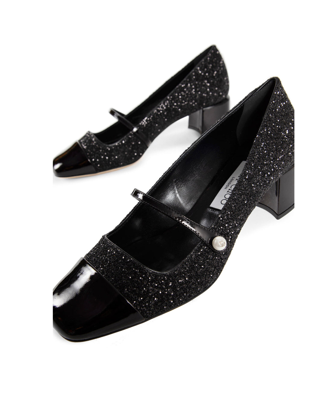 Jimmy Choo Glittered Leather Pearl Square Pumps In Black