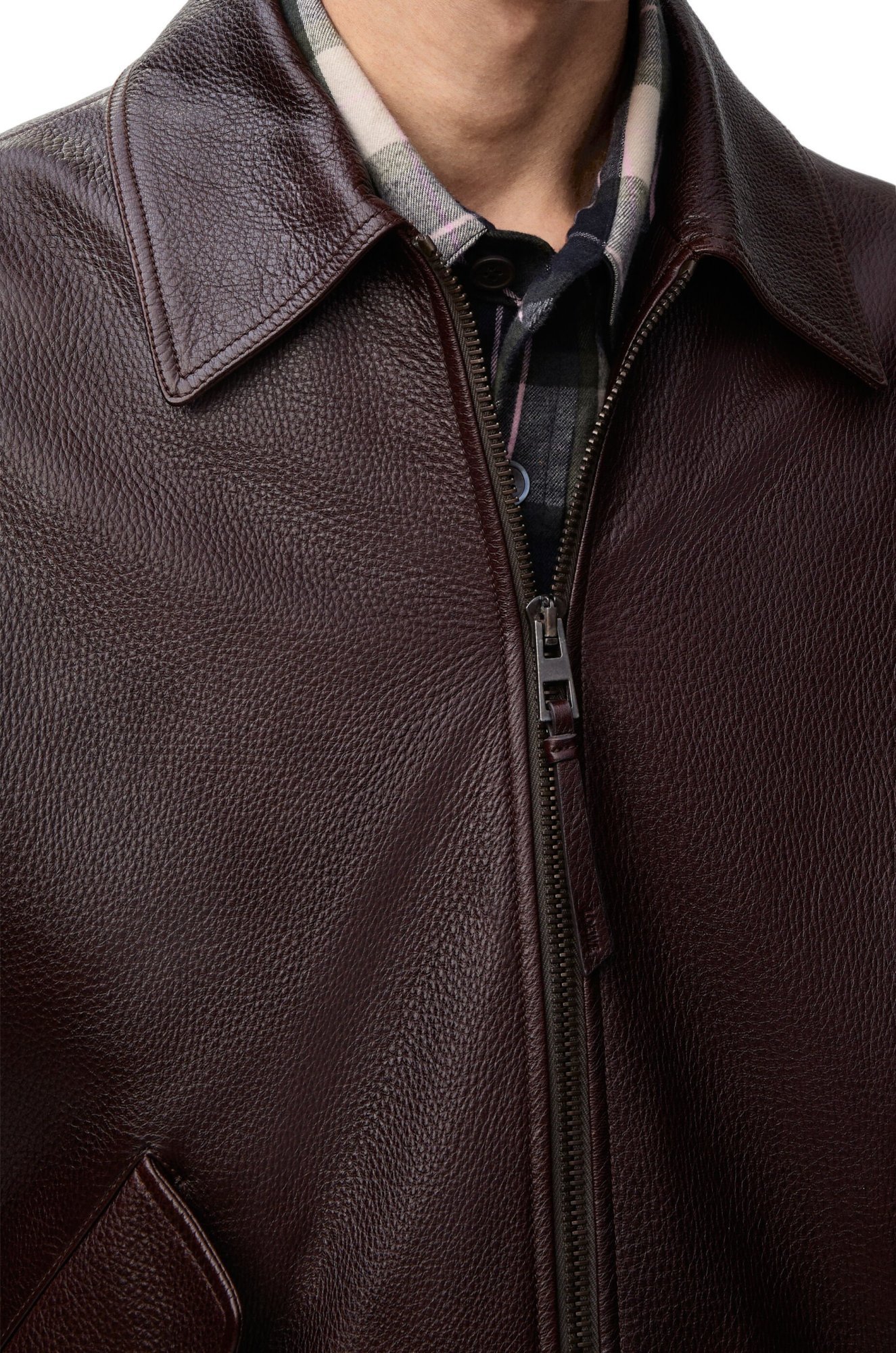 Loewe Long-sleeved Leather Jacket In Brown