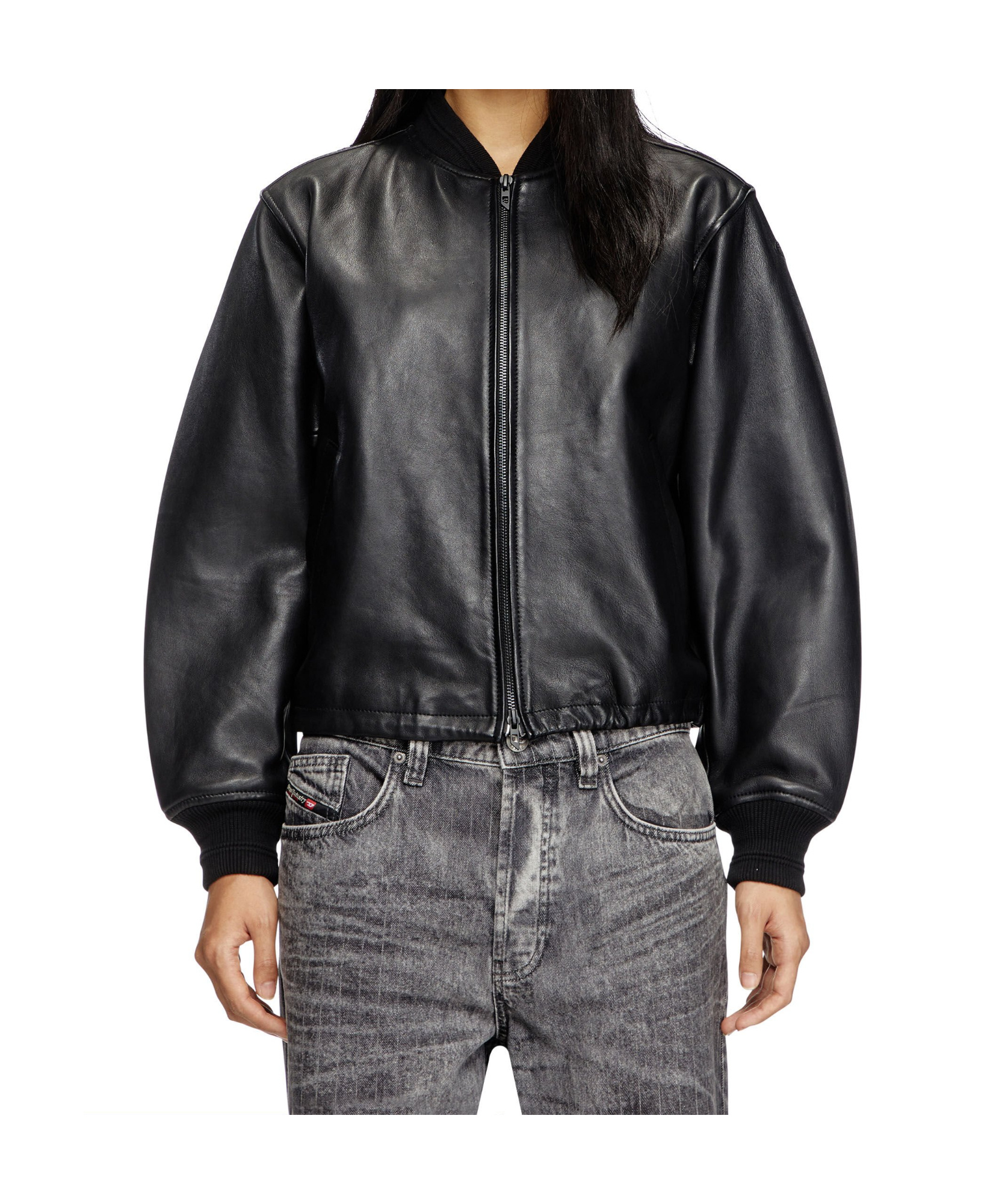 Shop Diesel L-ilyan Leather Jacket In Black