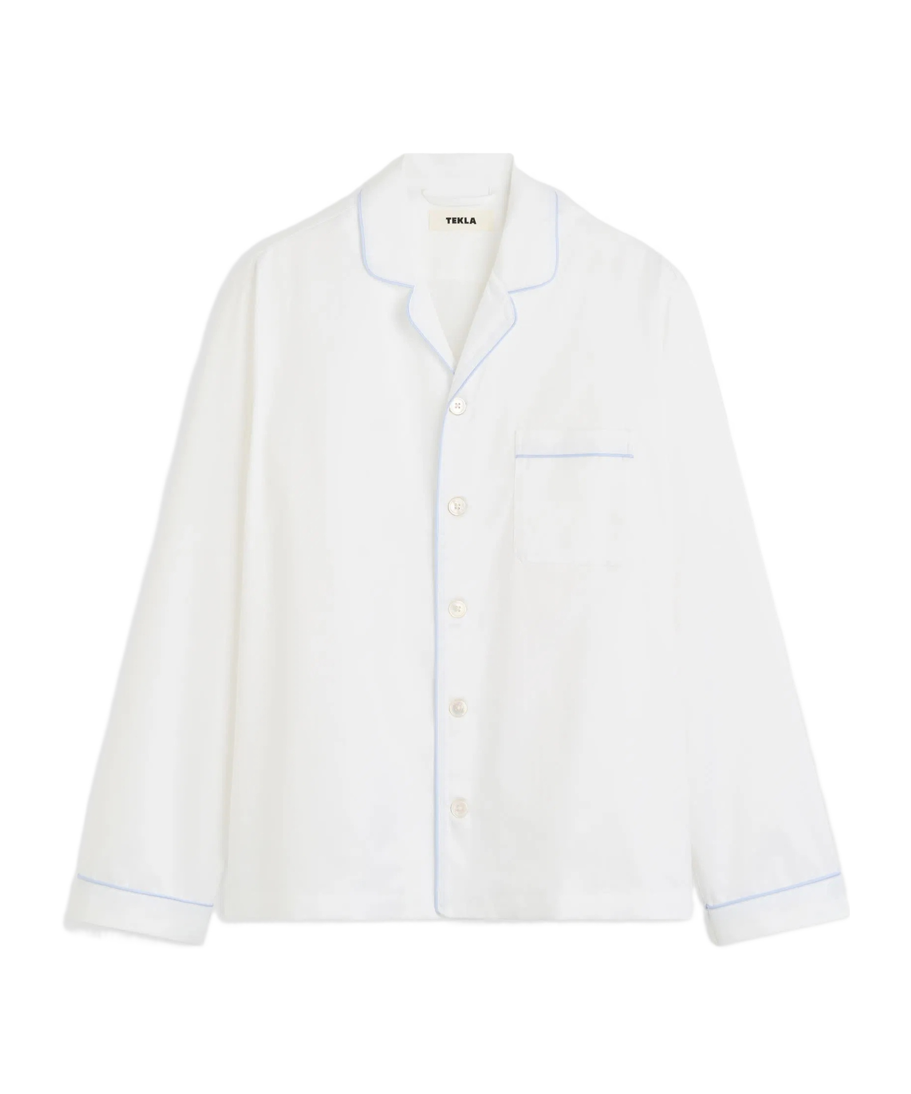 Tekla White Sateen Long-sleeved Pyjama Shirt In White