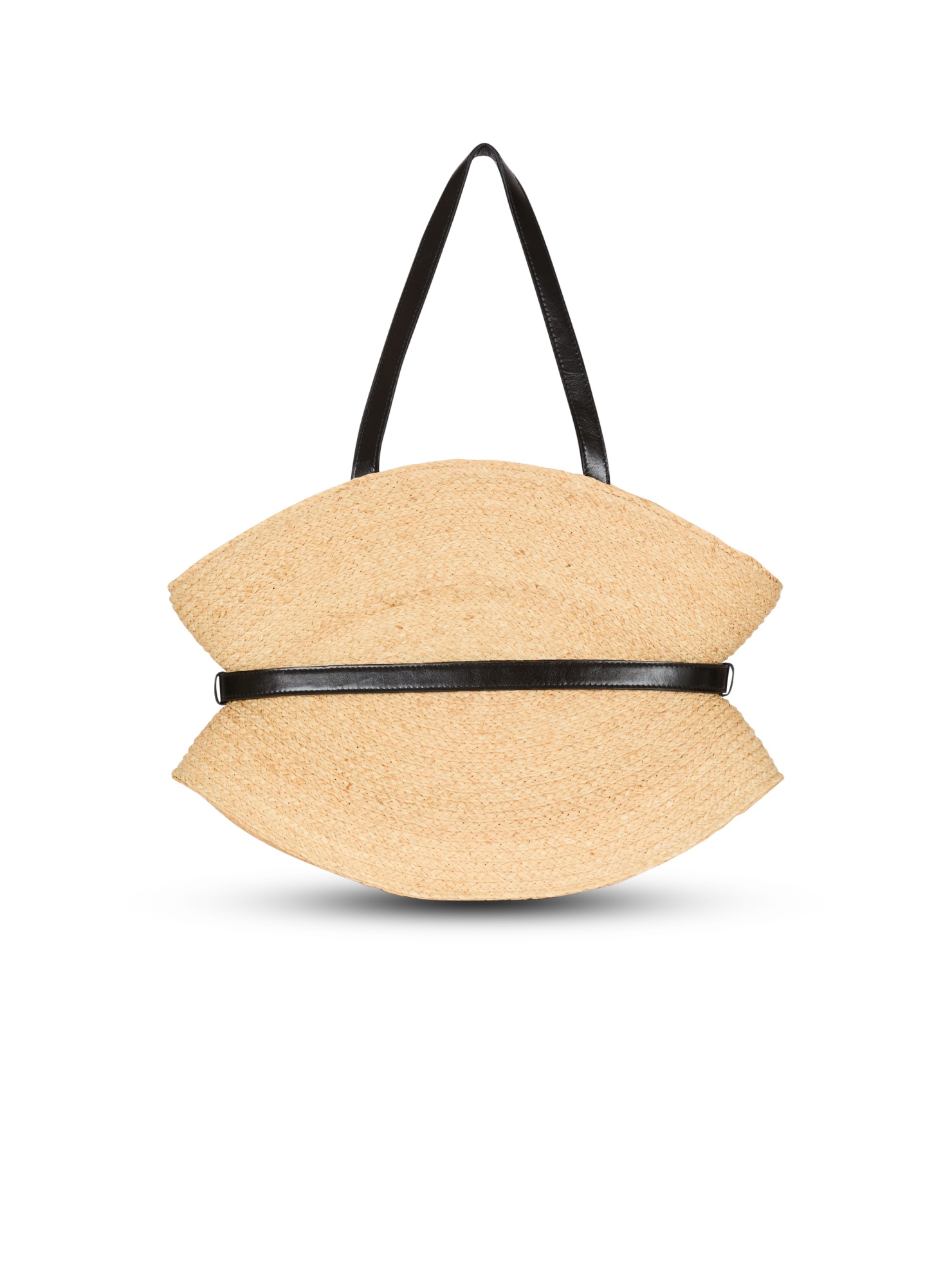 Balmain Medium Raffia And Calfskin Sculptural Bag In Nude