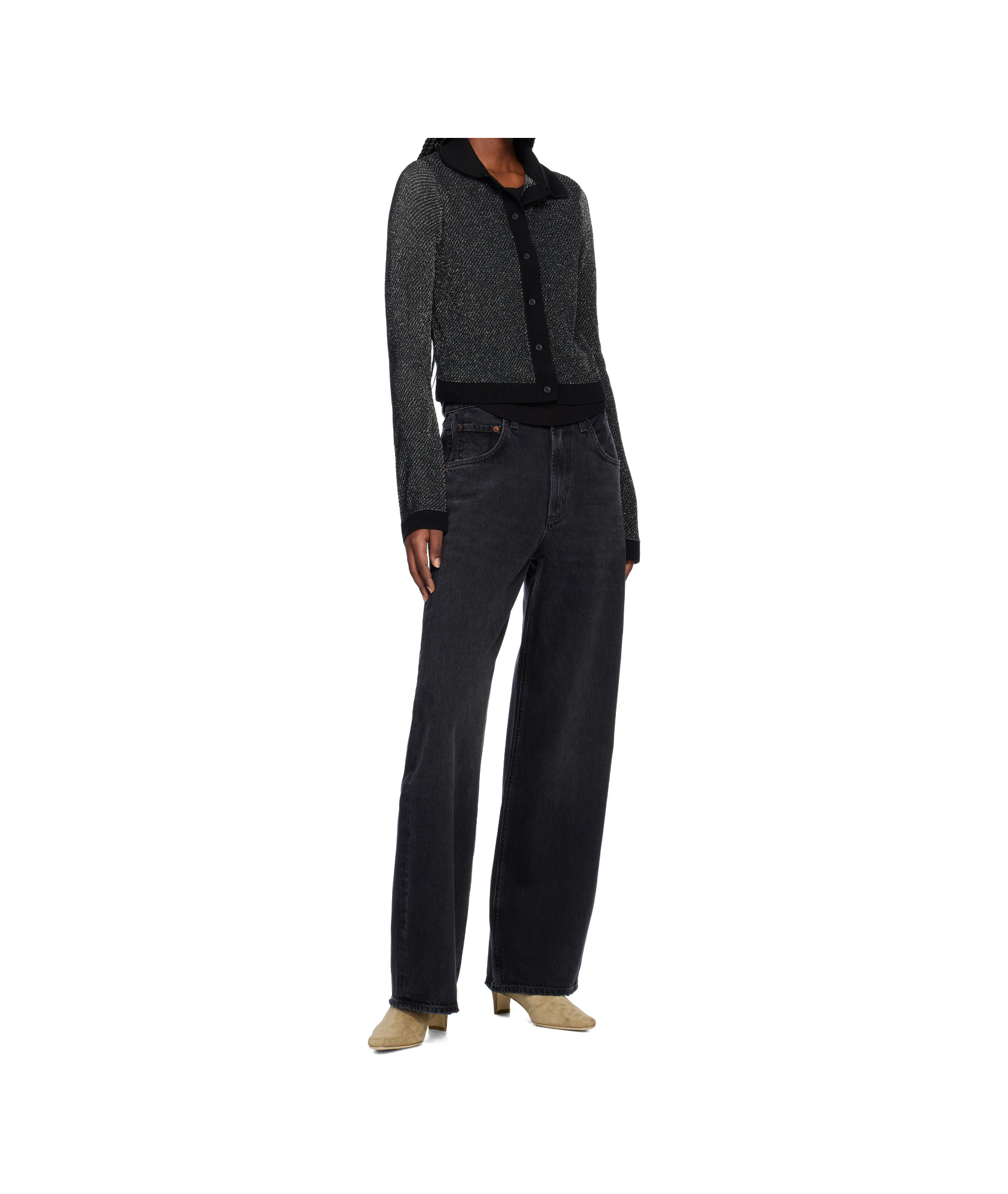 Re/done Long-sleeved Cardigan In Black/silver