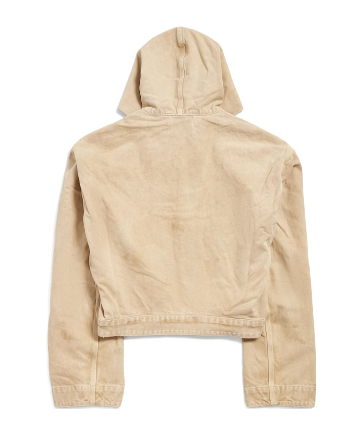 Balenciaga Men's Cropped Hooded Workwear Jacket In Beige In Neutral