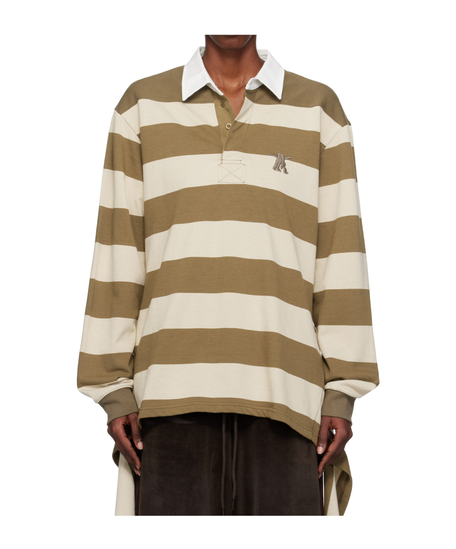 Open Yy Striped Rugby Polo Shirt In Brown