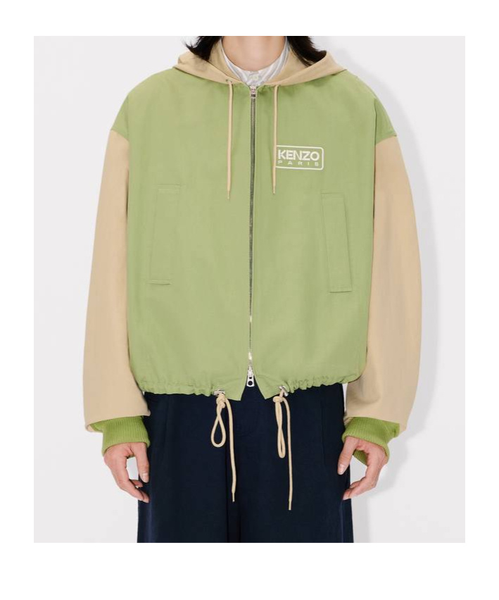 Kenzo Hooded Drawstring Hem Blazer With Ribbed Cuffs In Light Khaki
