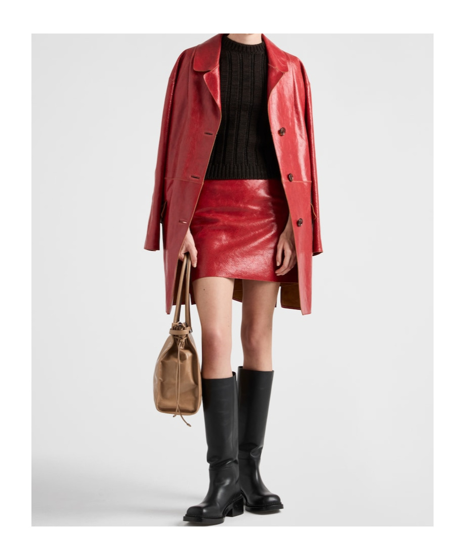 Prada Button-fastening Leather Coat In Red