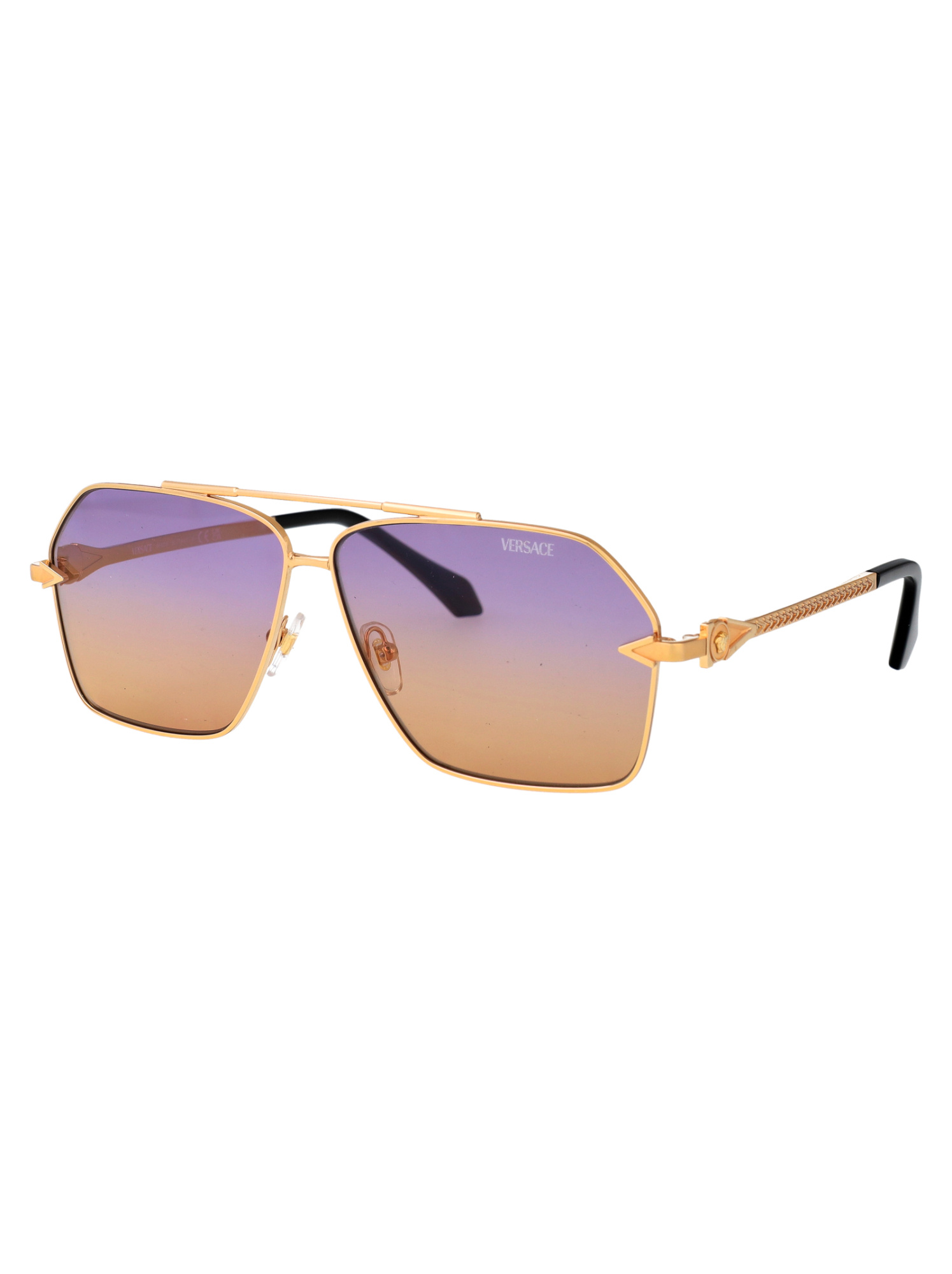 Versace Geometric-frame Sunglasses In Gold