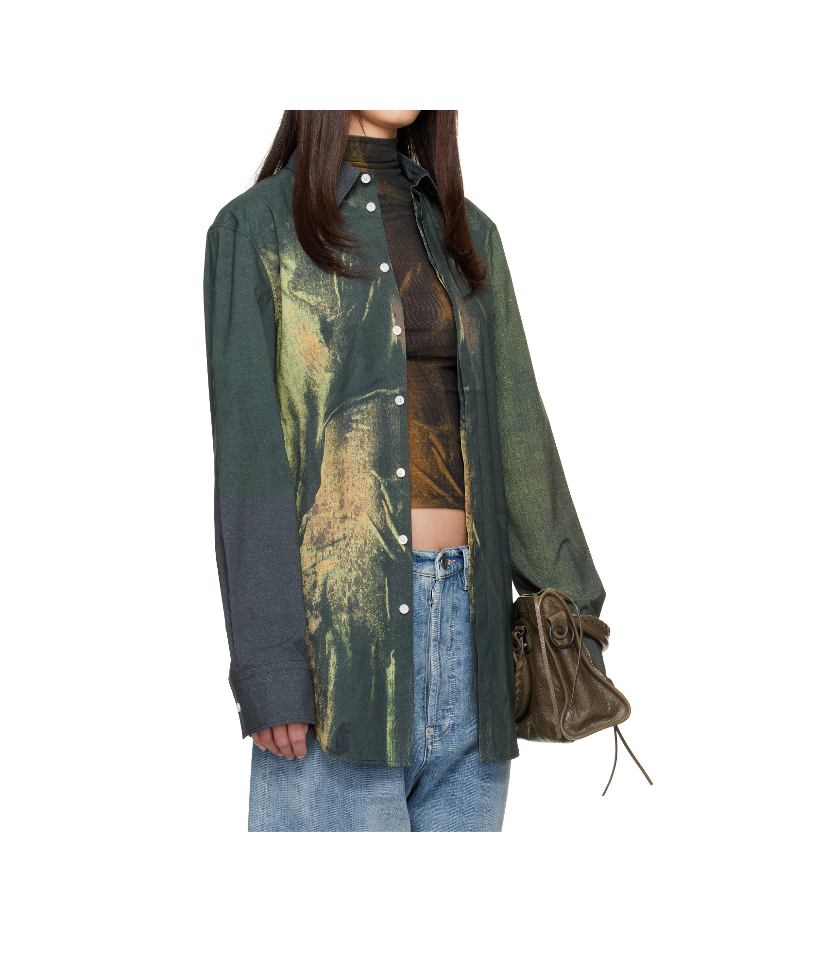 Jean Paul Gaultier Stretch Cotton Poplin Shirt. Graphic Printed Throughout. In Green