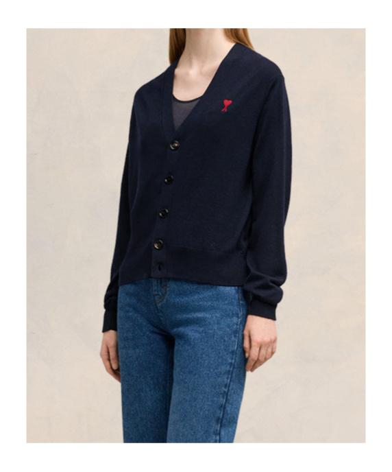 Ami Alexandre Mattiussi Ami De Coeur Logo Embroidered Buttoned Cardigan In Blue