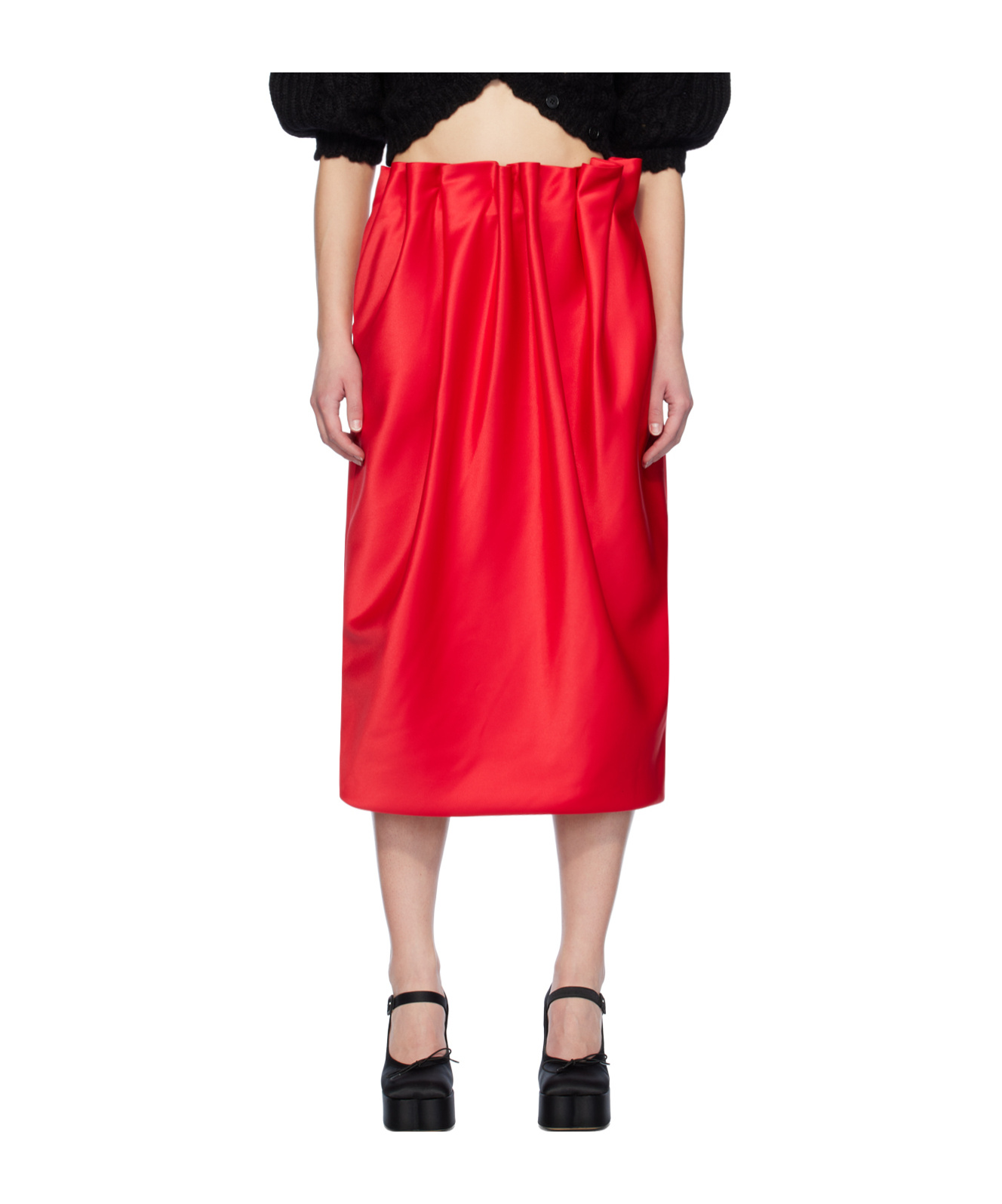 Simone Rocha Pleated Satin Pencil Skirt In Red