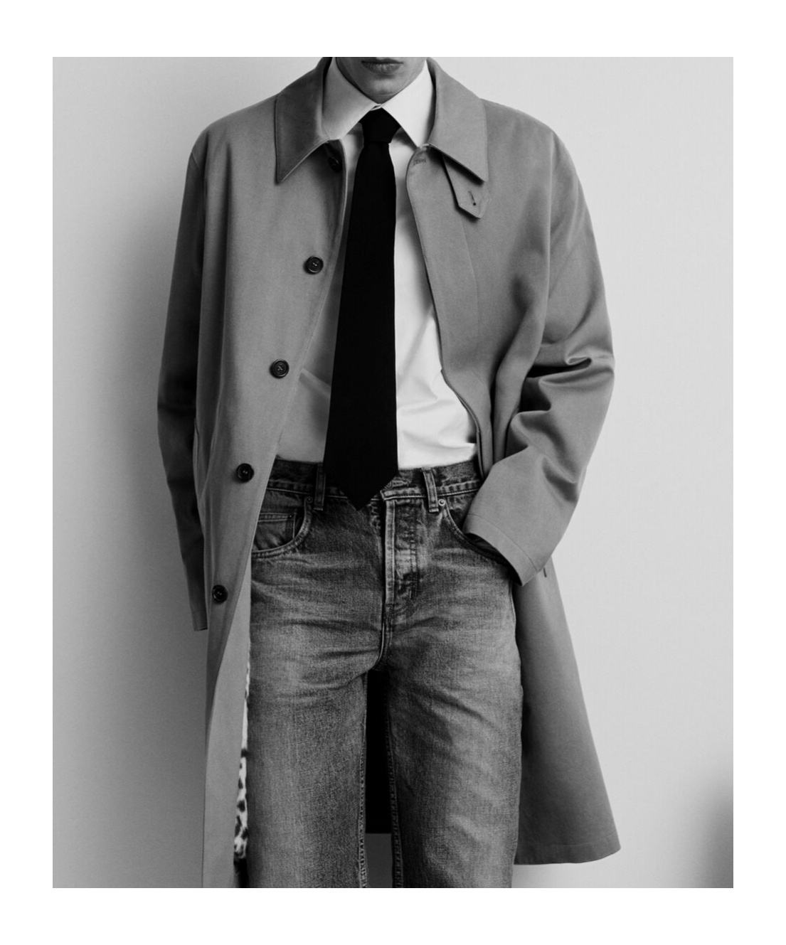 Saint Laurent Knee-length Long-sleeved Mackintosh Coat In Nude