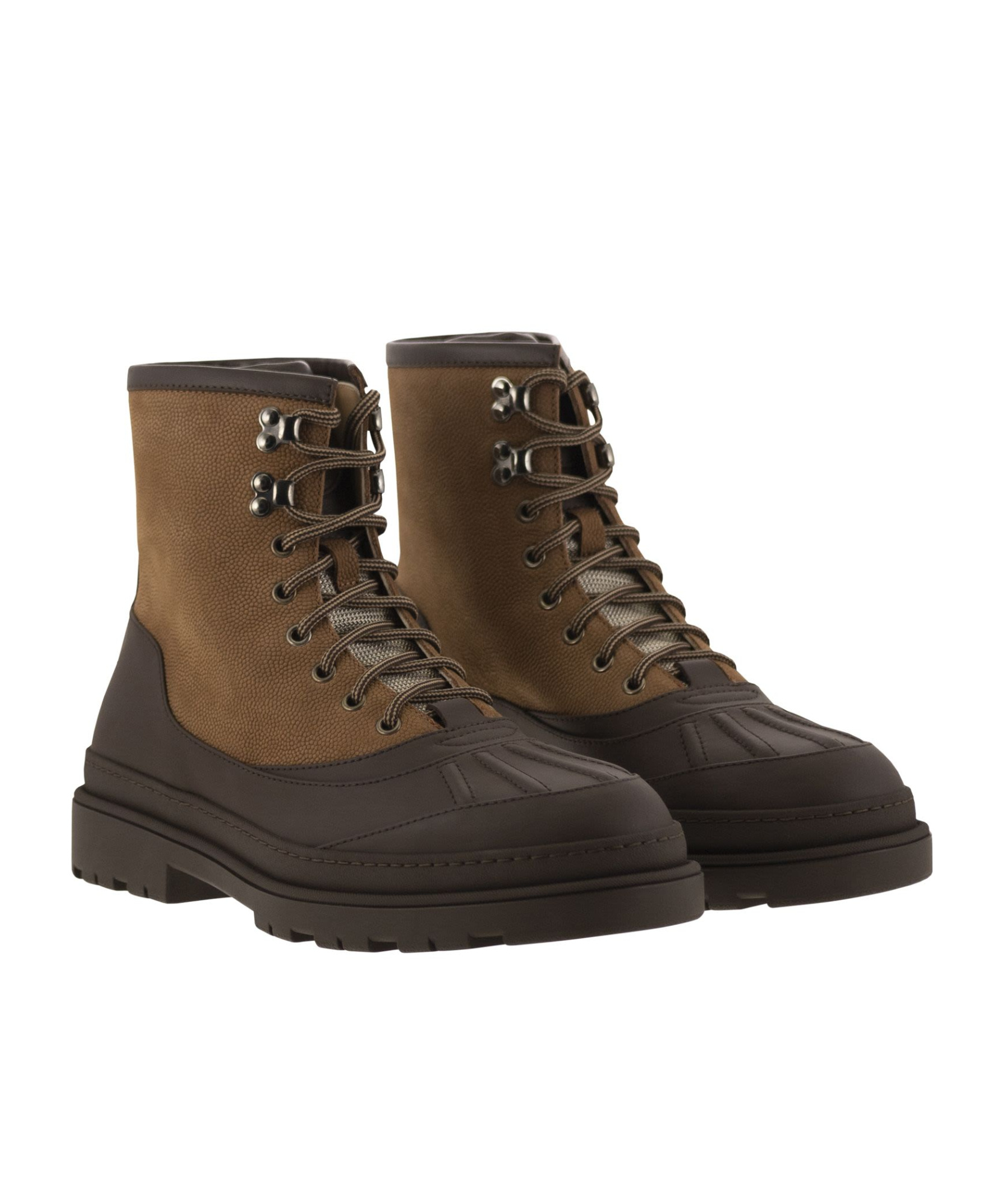 Brunello Cucinelli Men Duck Boot In Suede And Rubberised Calf Leather In Black