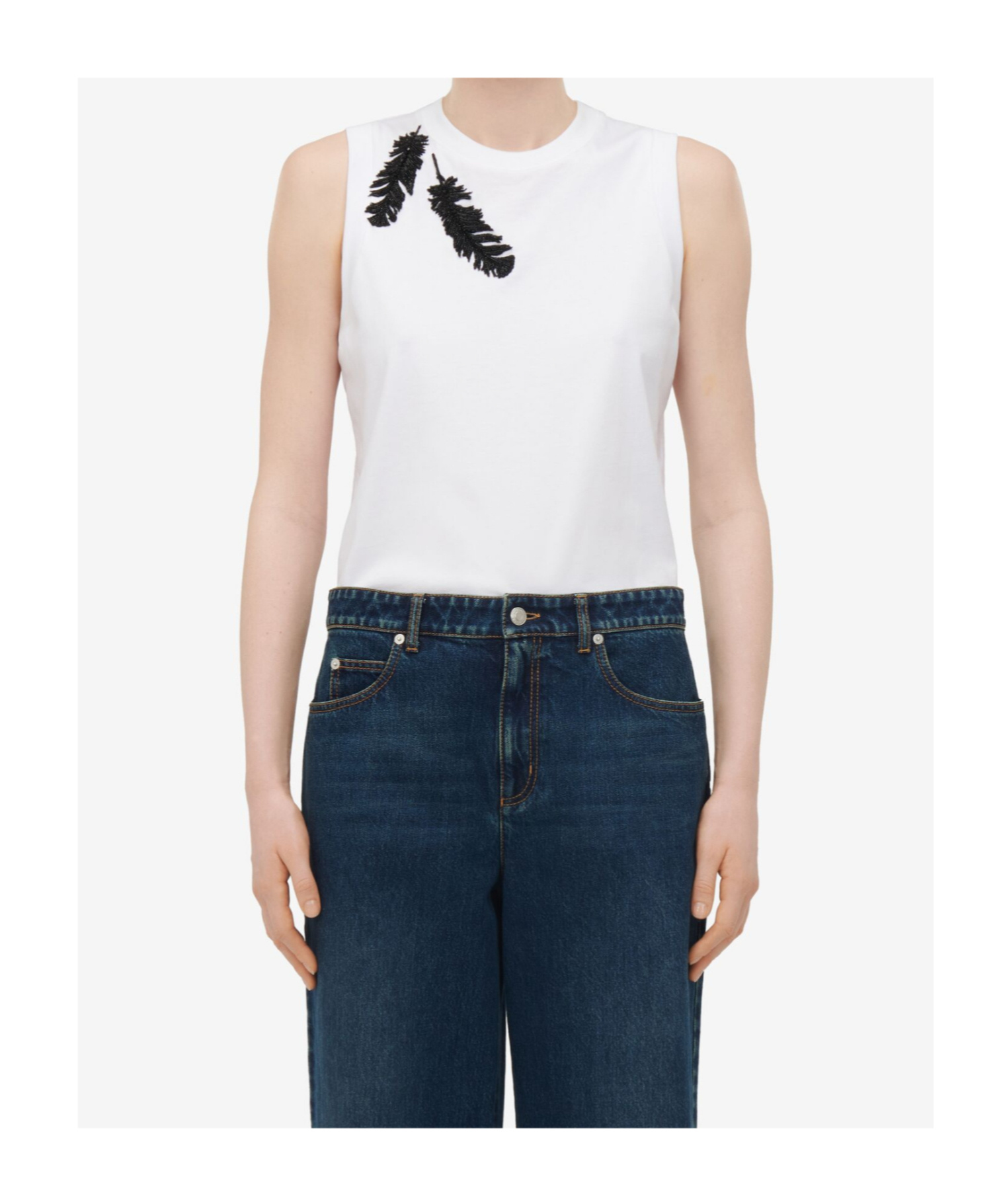 Alexander Mcqueen Embroidered Cotton Jersey Top In White