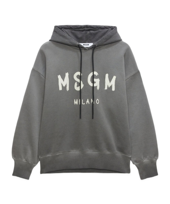 Msgm Logo-print Cotton Hoodie In Gray