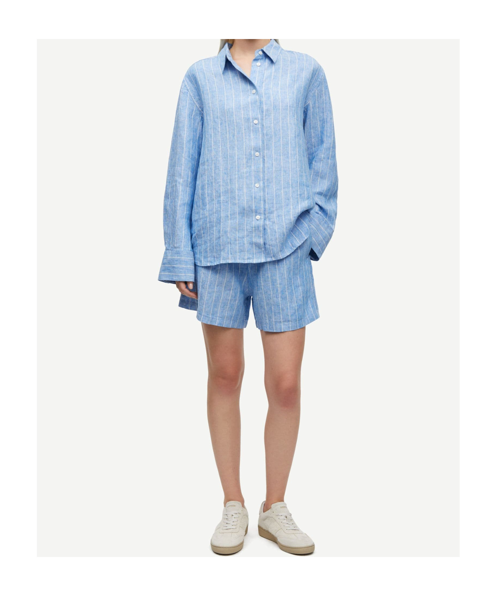 Samsoe & Samsoe Striped Linen Shirt In Blue