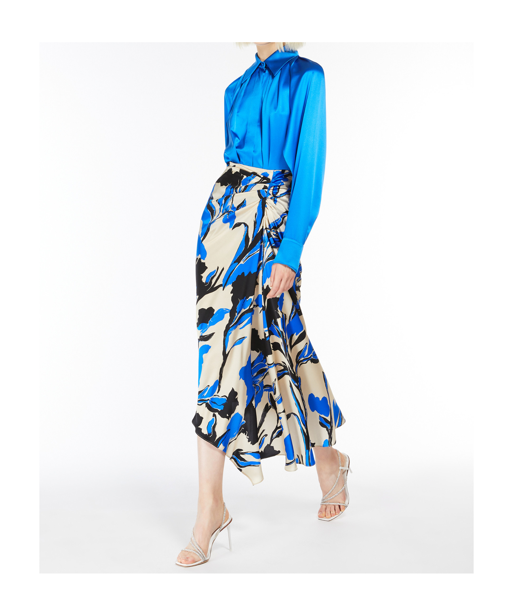 Max Mara Asymmetrical Skirt In Printed Satin In Multicolor