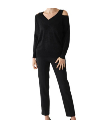 D Exterior V-neck Cold-shoulder Sweater In Black