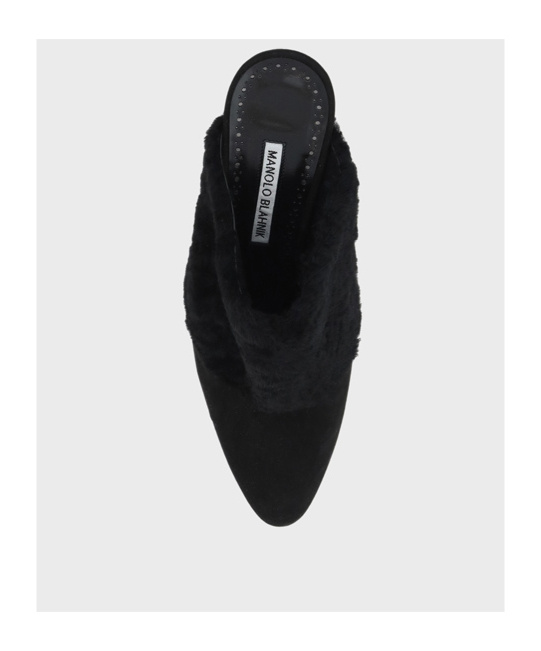 Manolo Blahnik Suede Pelos Mules With Eco-fur Detail 10cm In Black