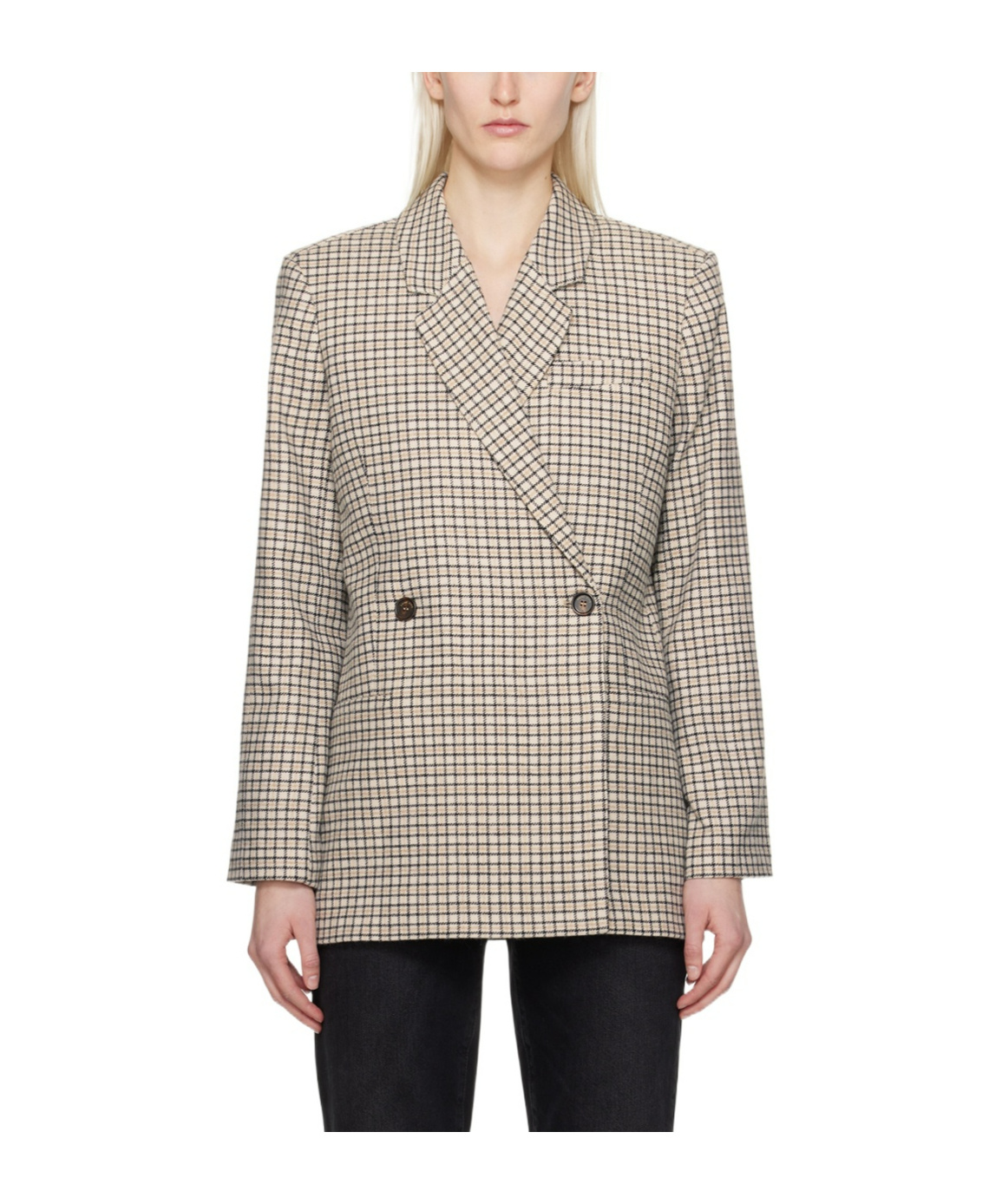 Anine Bing Kaia Check-pattern Blazer In Gray