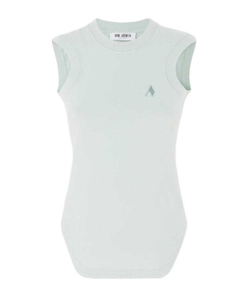 Attico Reese Mint-colored Cotton Jersey Tank Top In White