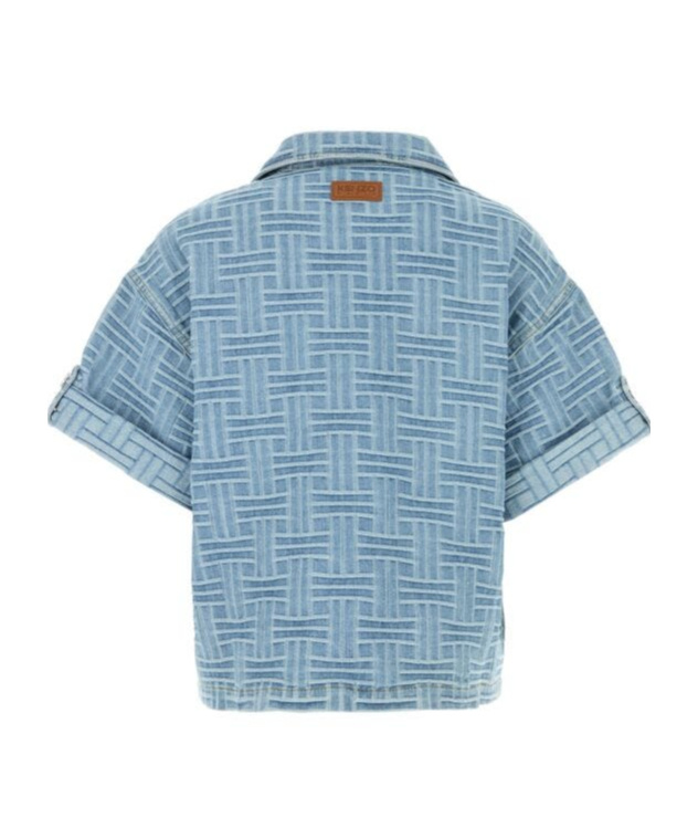 Kenzo Blue Embroidered Denim Shirt In Blue