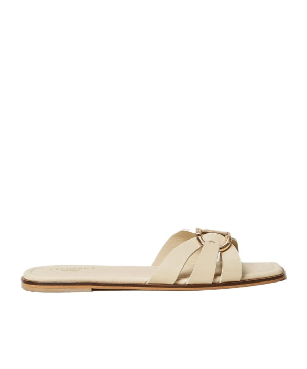 Shop Twinset Logo-buckle Slides In Light Ginger Root Beige