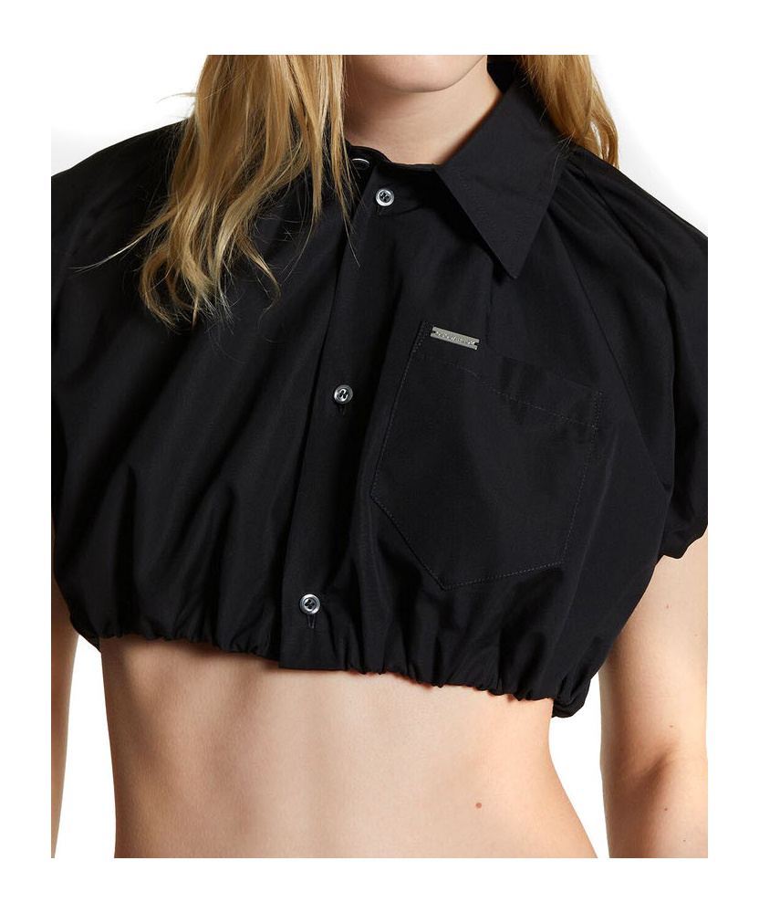Dsquared2 Cropped Short Sleeve Shirt With Chest Pocket In Black