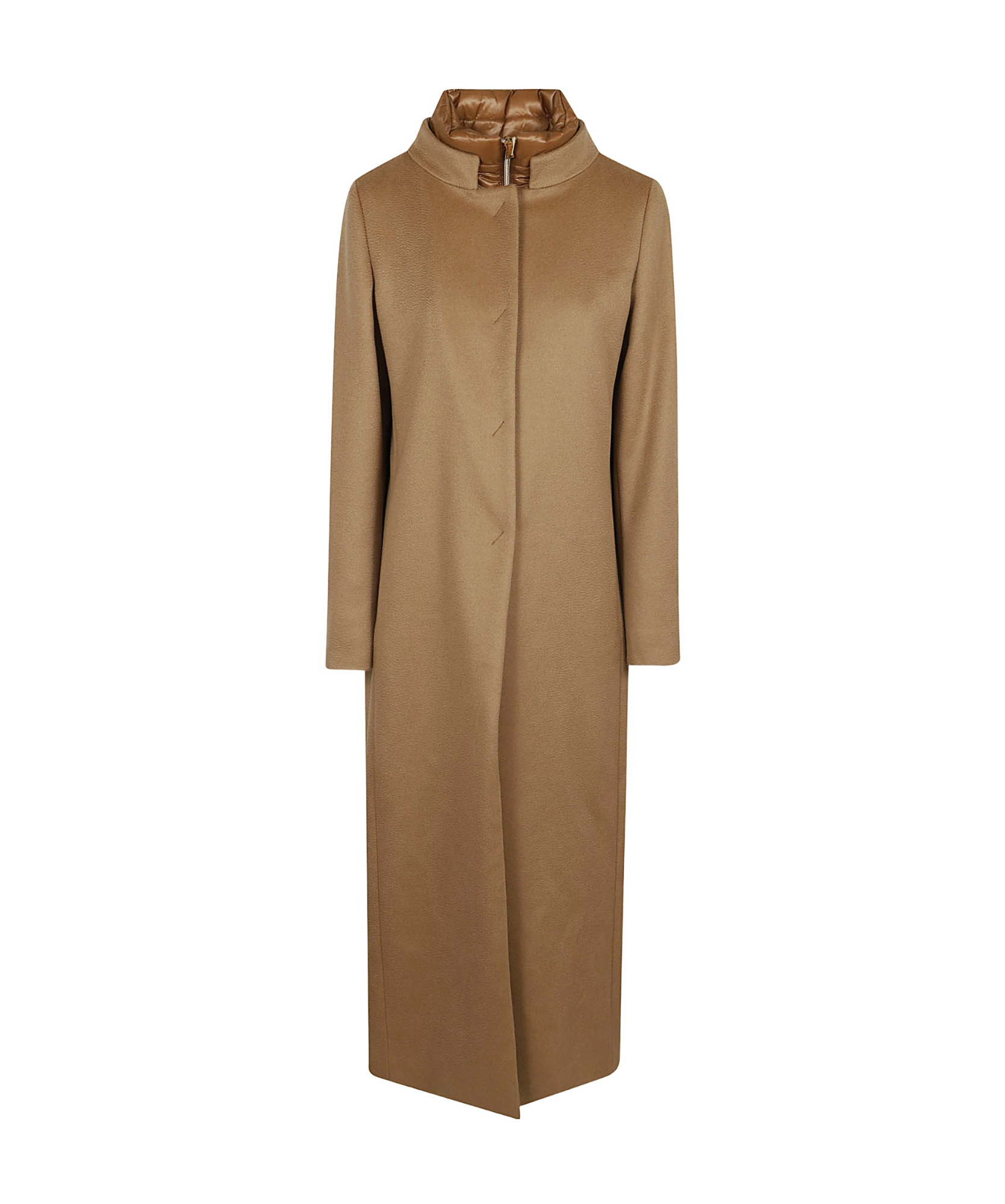 Herno Long Coat With Padded Bib In Brown