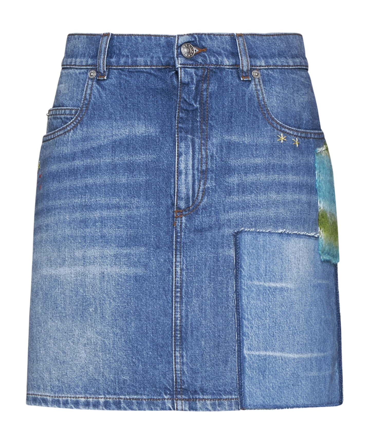 Marni Blue Paneled Denim Miniskirt In Blue
