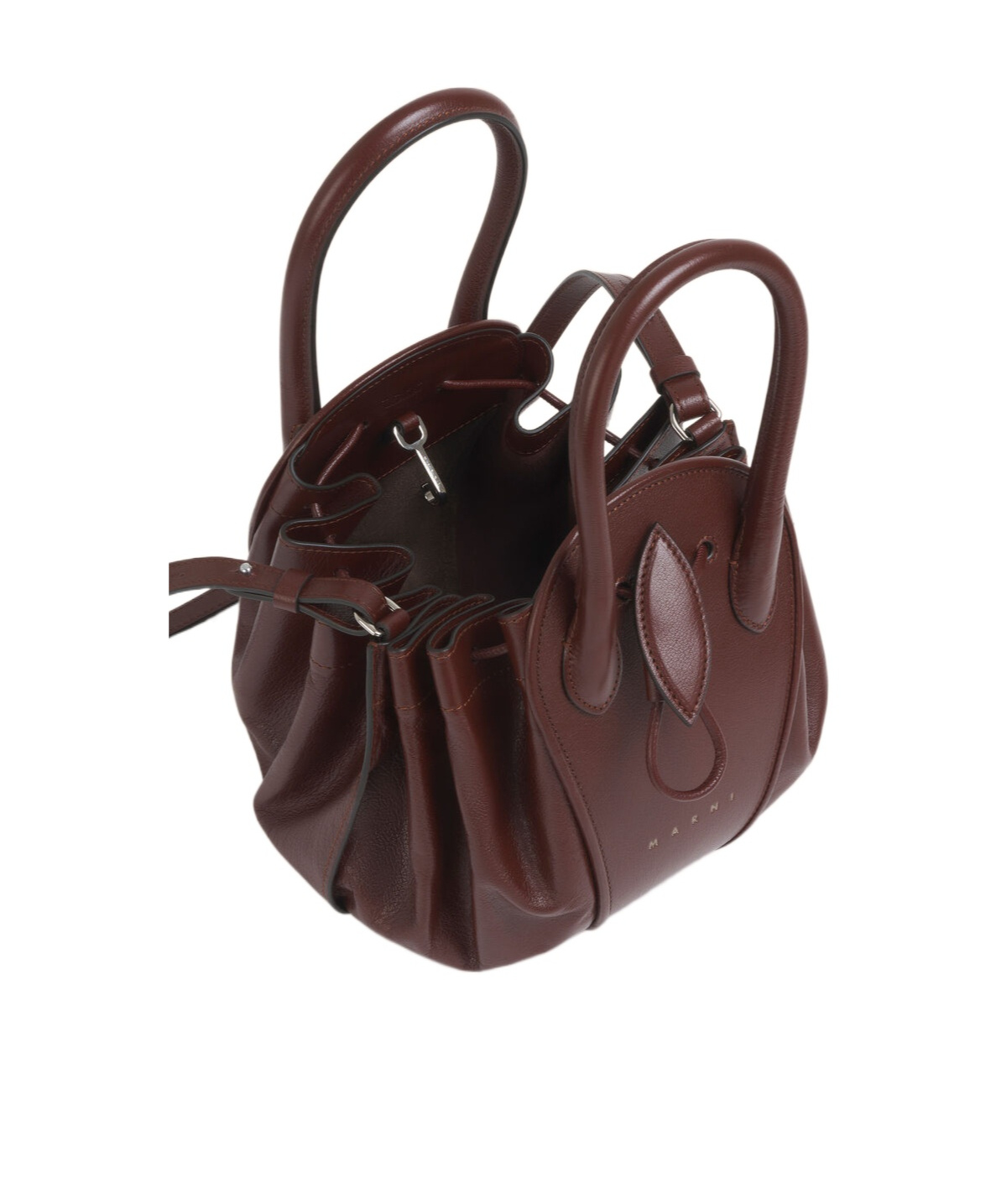 Marni Logo Stamped Tulipea Small Handbag In Burgundy