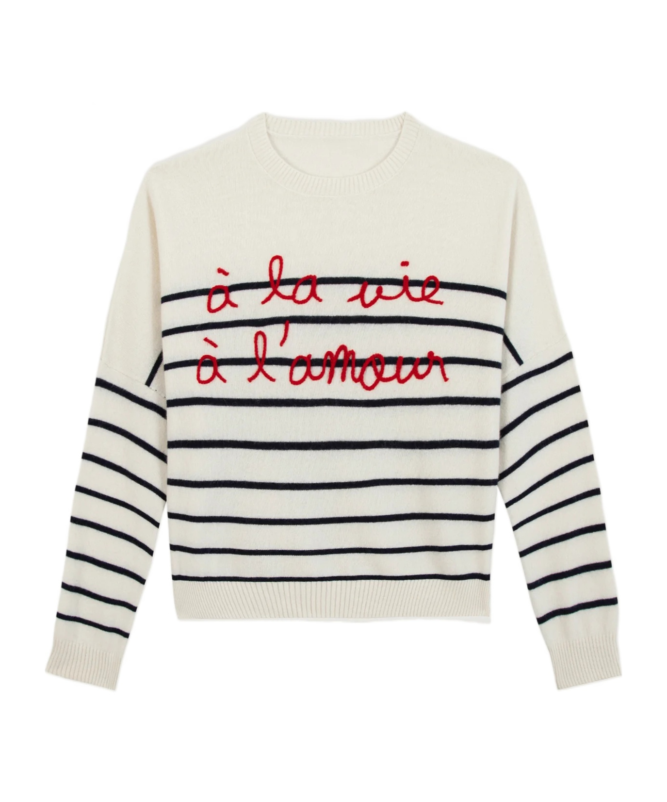 Maison Labiche Striped Embroidered Sweater In White