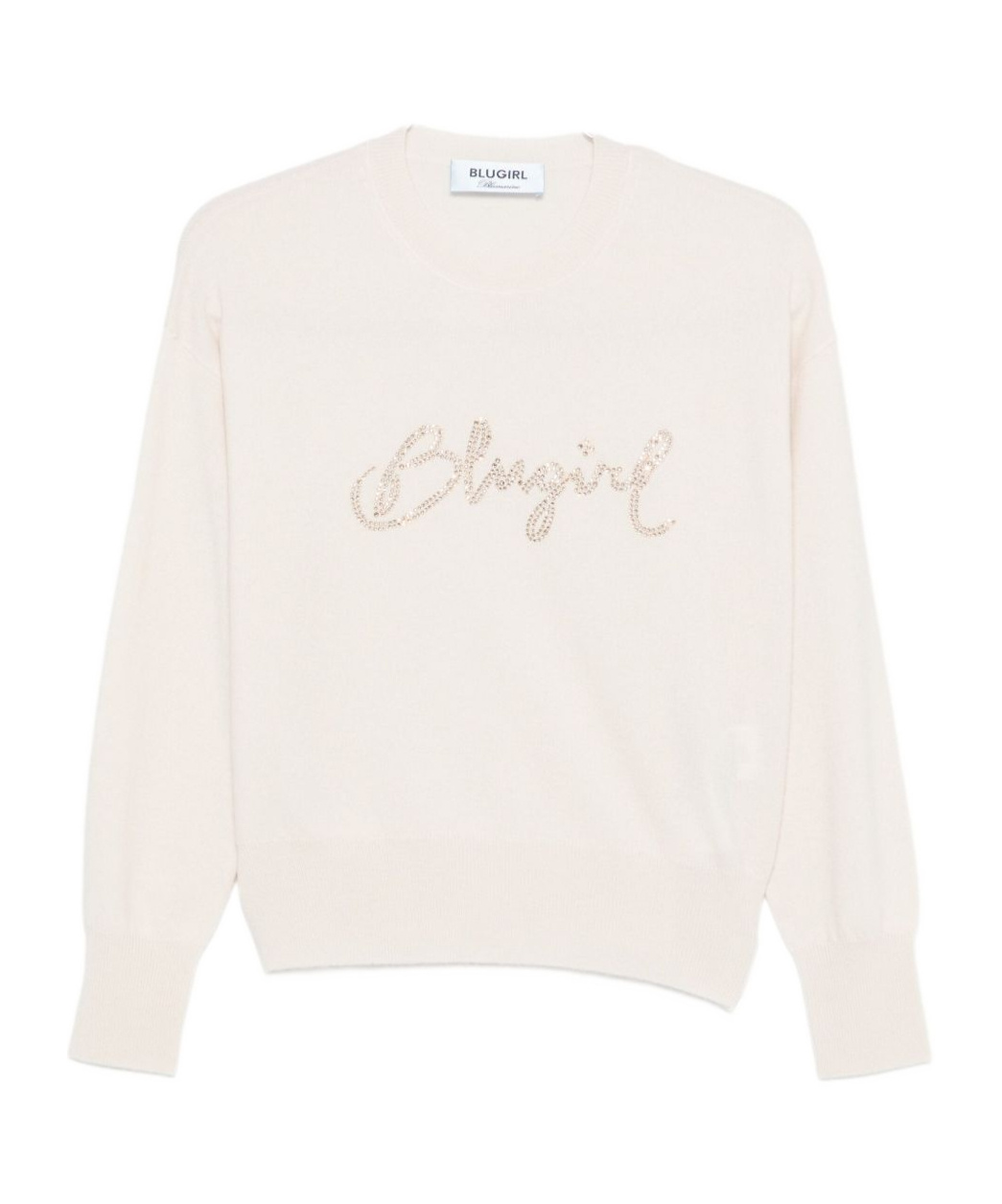 Blugirl Relaxed Fit White Sweater With Sequin Script Logo In Neutral