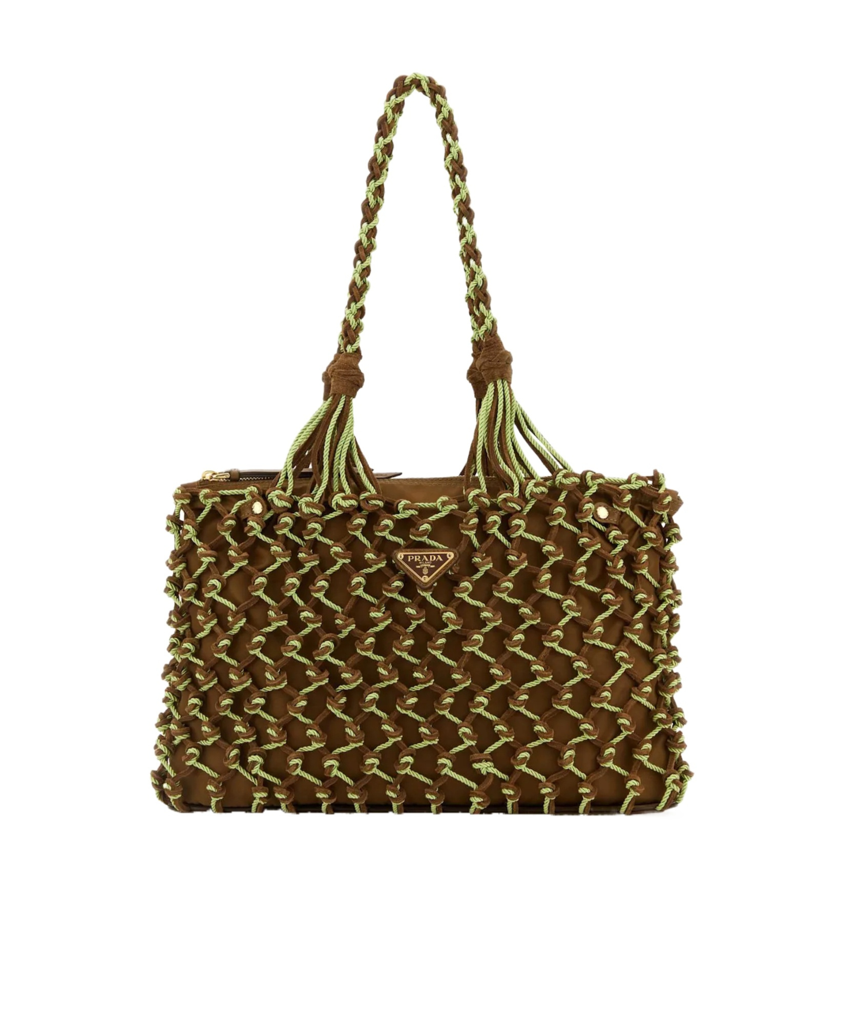 Prada Dual Texture Shopping Tote In Brown