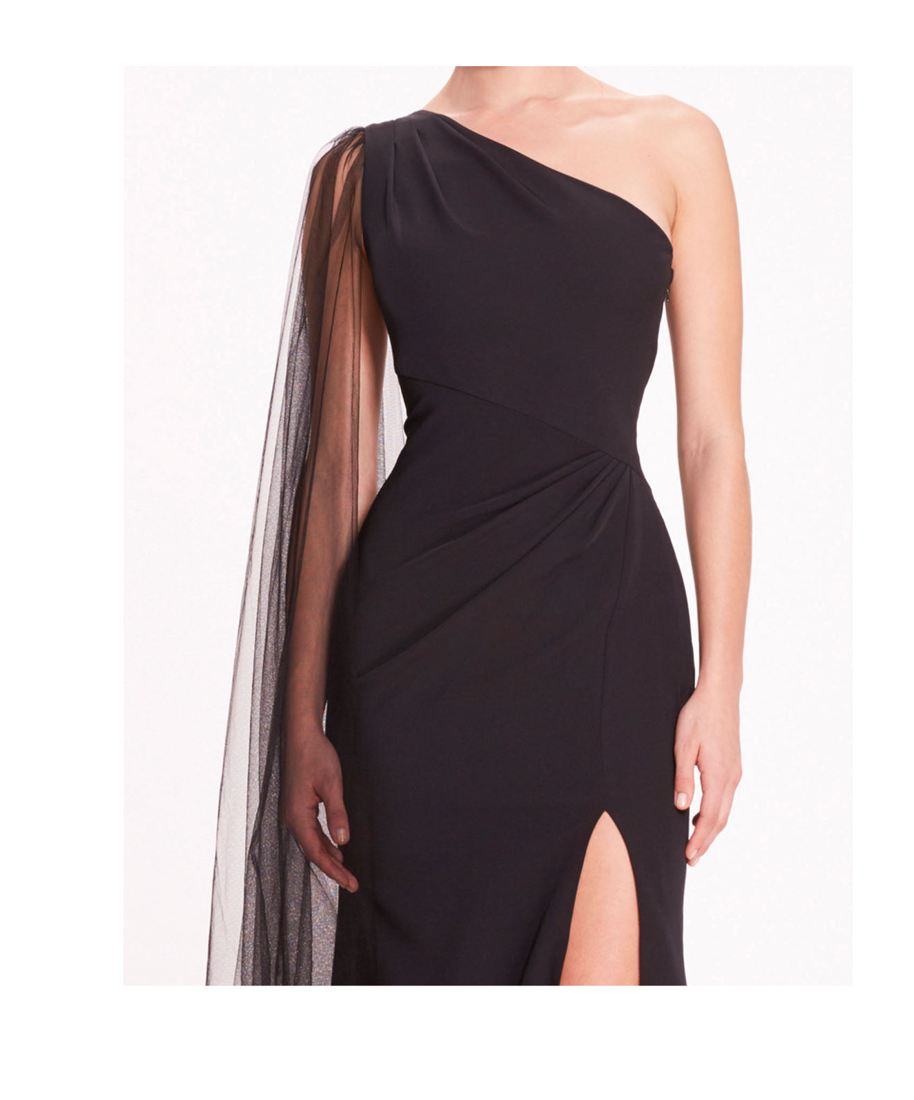 MARCHESA NOTTE ONE-SHOULDER CAPE GOWN