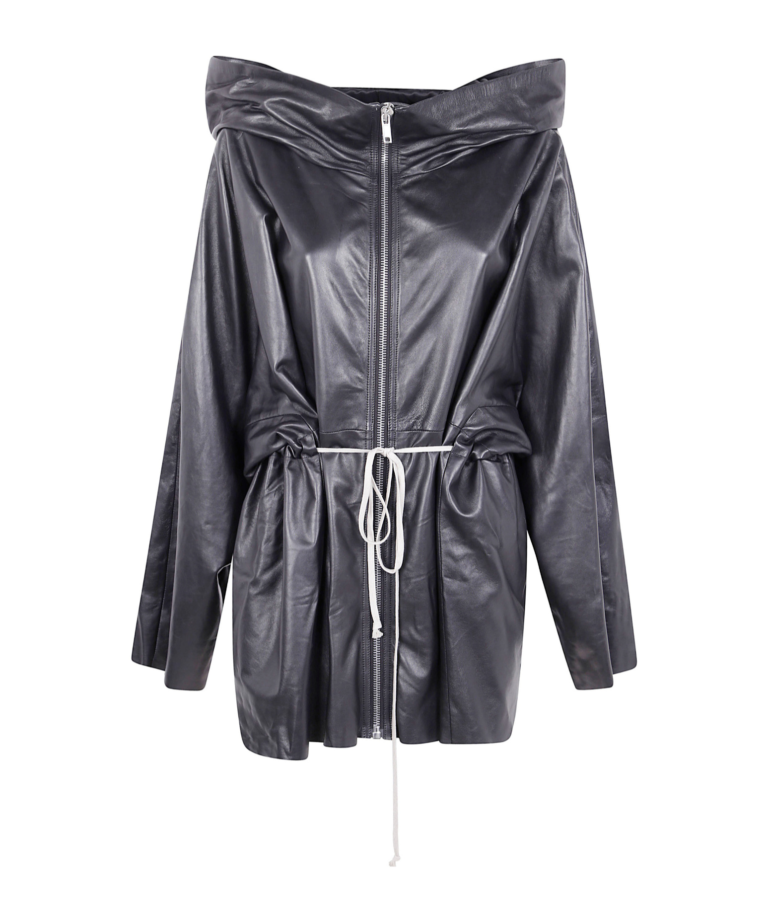 Rick Owens Zipfront Hooded Leather Jacket In Black