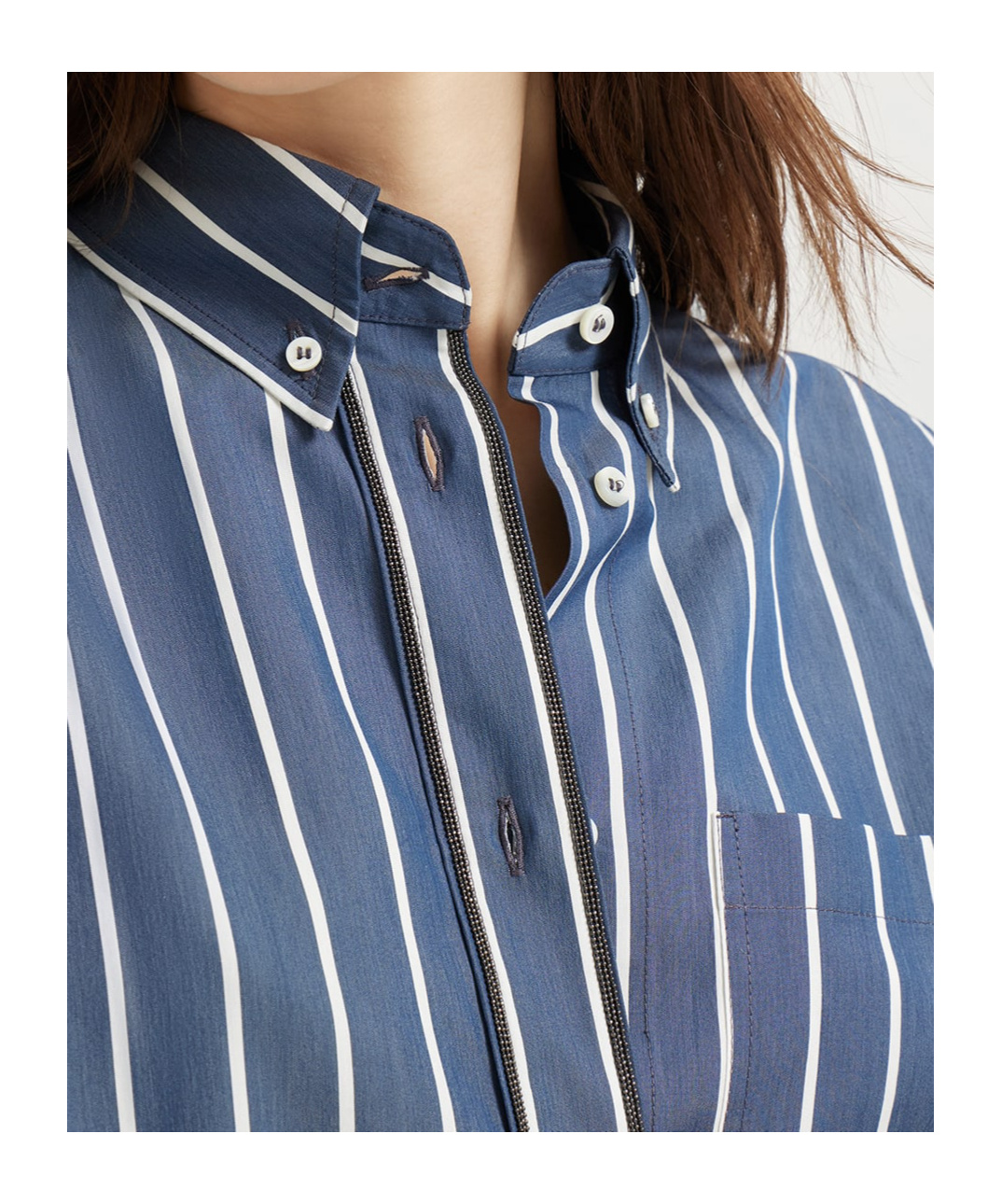 Brunello Cucinelli Lapel Long Sleeve Shirt In Blue