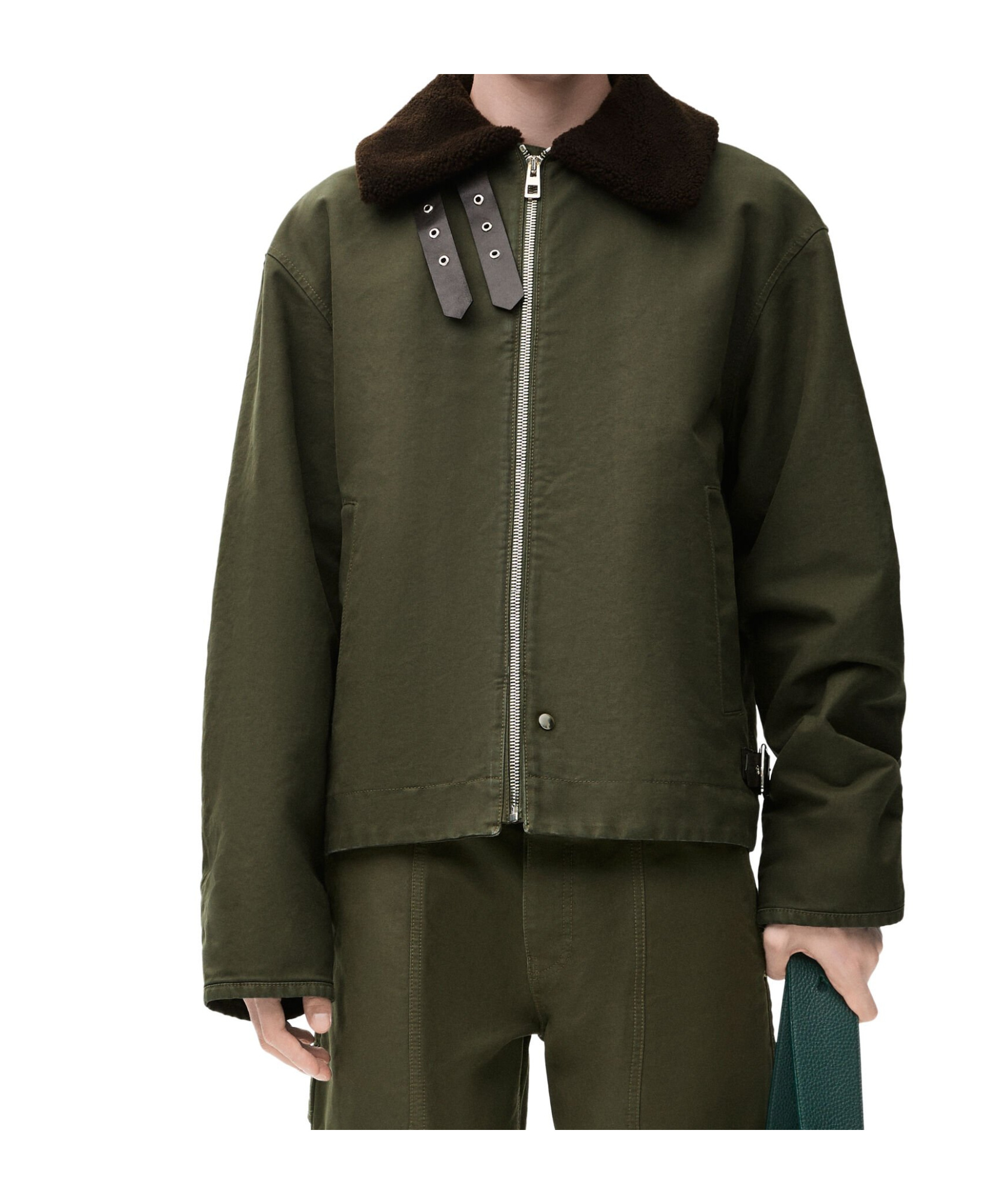 Loewe Shearling And Leather-trimmed Garment-dyed Cotton-twill Jacket In Black