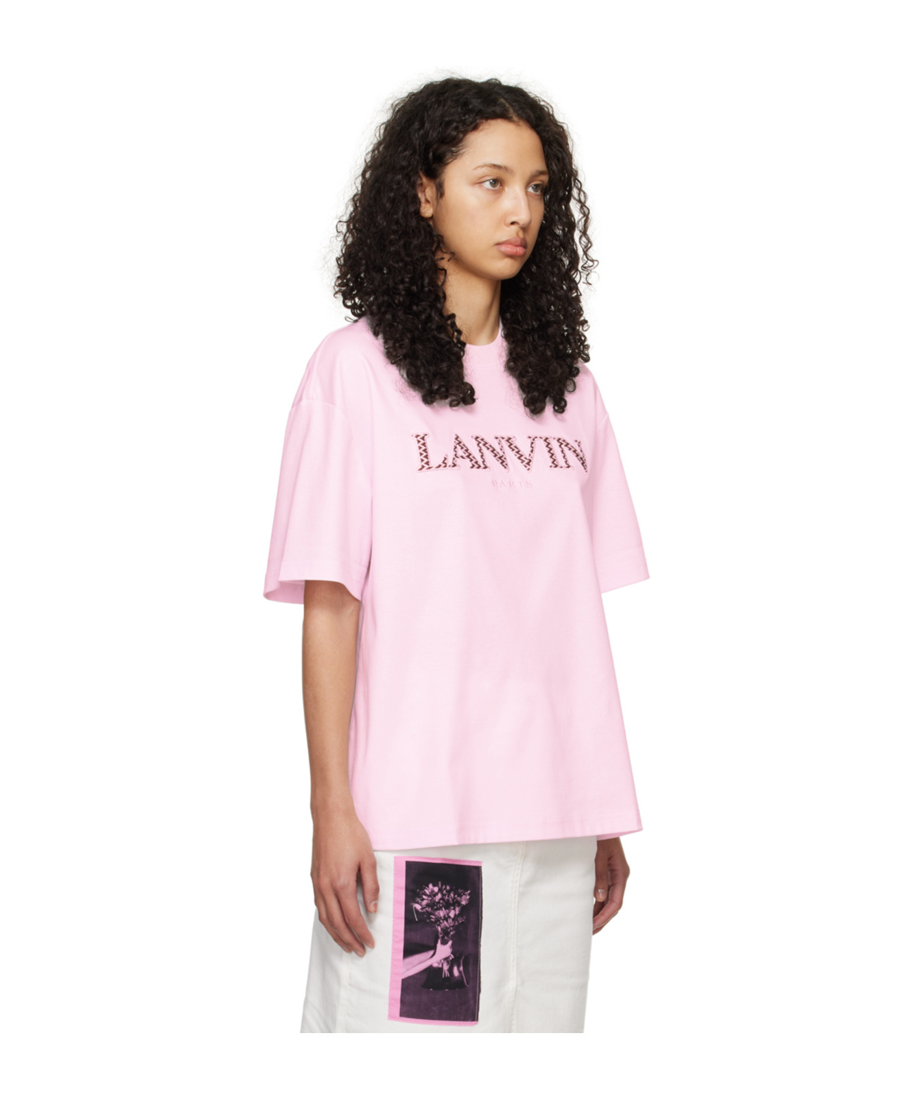 Lanvin Pink Oversized Embroidered Curb T-shirt In Pink