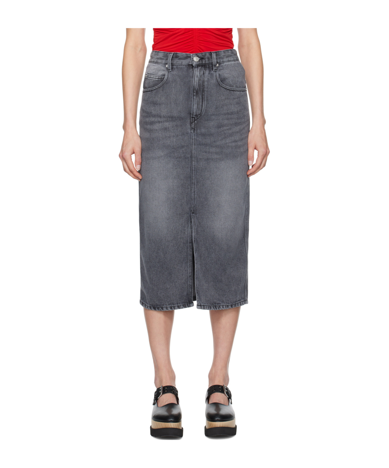 Shop Isabel Marant Logo Sticker Denim Skirt In Gray