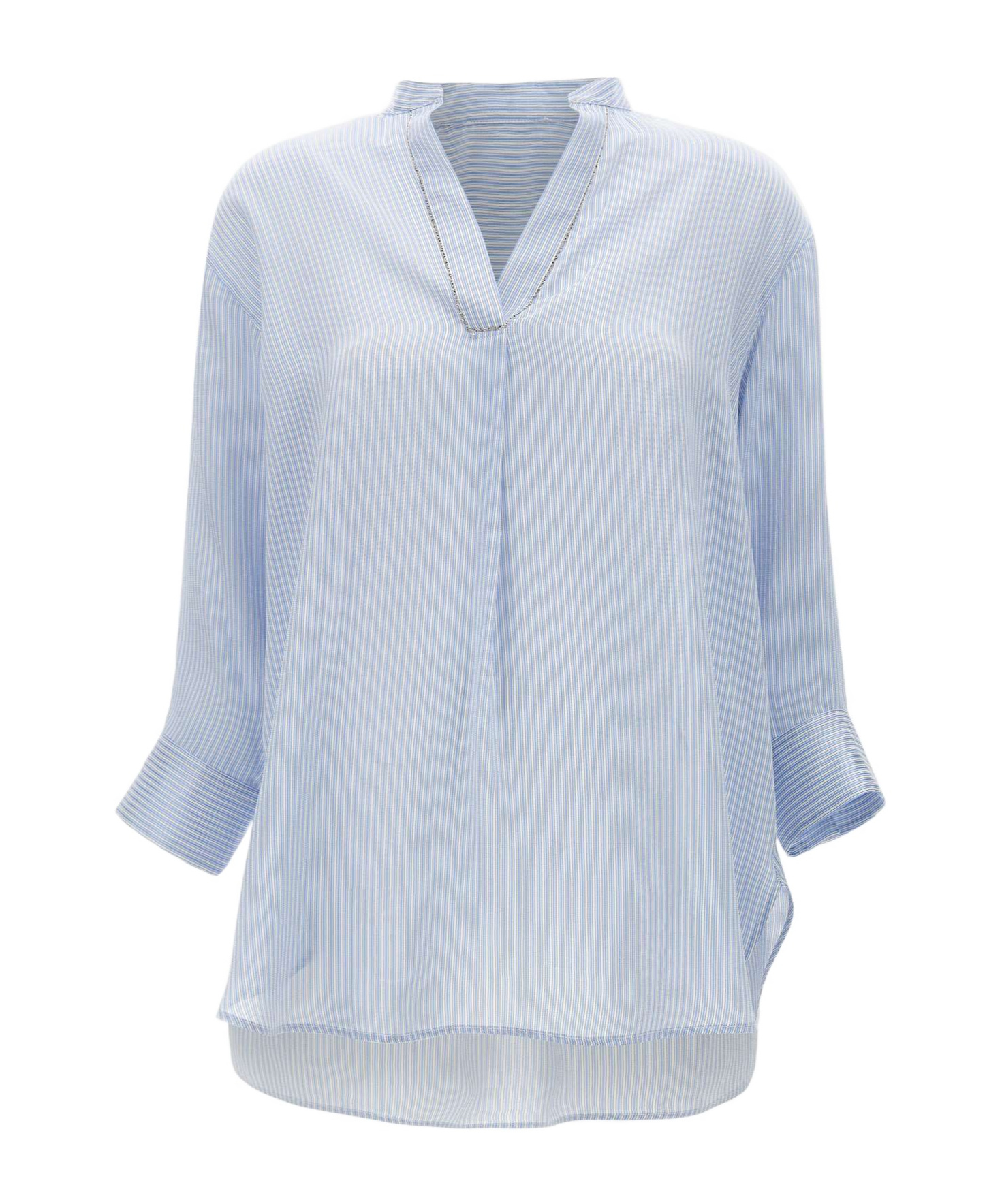 Fabiana Filippi Striped Split-neck Blouse In Blue