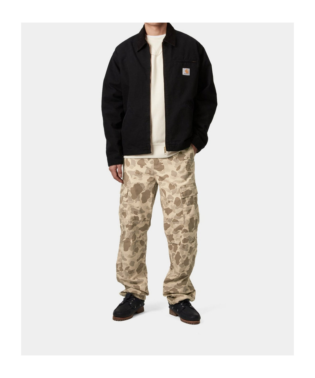 Carhartt Work In Progress Duck Landon Camo Loose Tapered Organic Cotton Jeans In Waist