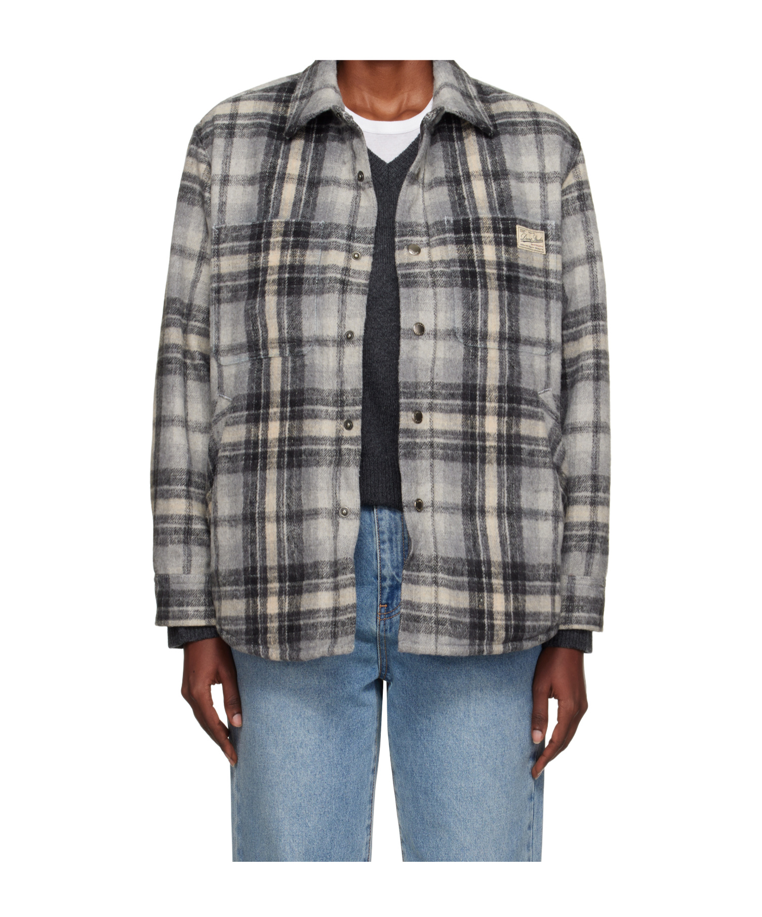Dunst Gray Quilted Check Flannel Overshirt In Gray