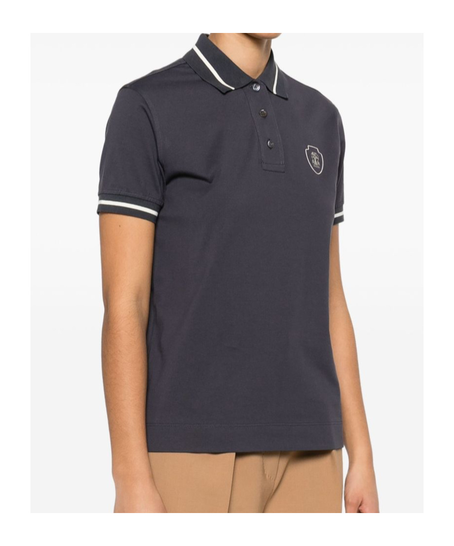 Brunello Cucinelli Polo Shirt With Lapel Short Sleeve In Black