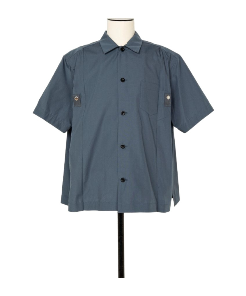 Sacai Short-sleeved Poplin Shirt In Gray