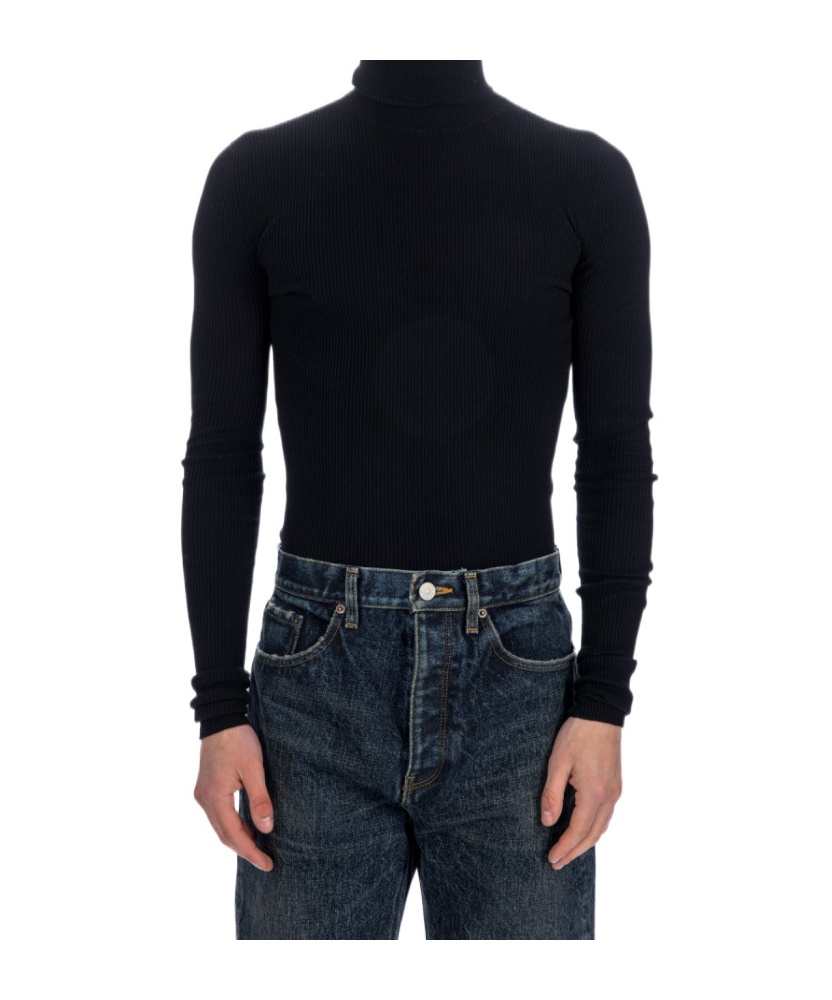 Balenciaga Seamless Cotton Turtleneck Jumper In Black